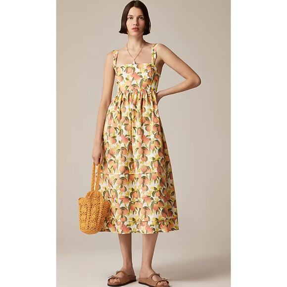 J Crew Square Neck Midi Dress 10 10P P10 NWT Peach Fruit Yellow CJ529 J.Crew - Picture 1 of 4